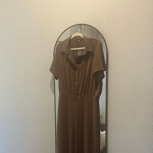 Brown Short-Sleeve Collared one piece
